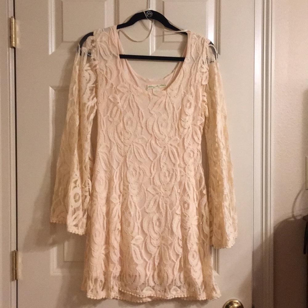 Bell sleeve cream boho dress